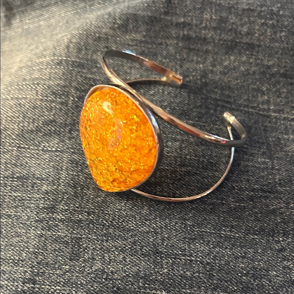 Elegant Orange Stone Silver Bracelet